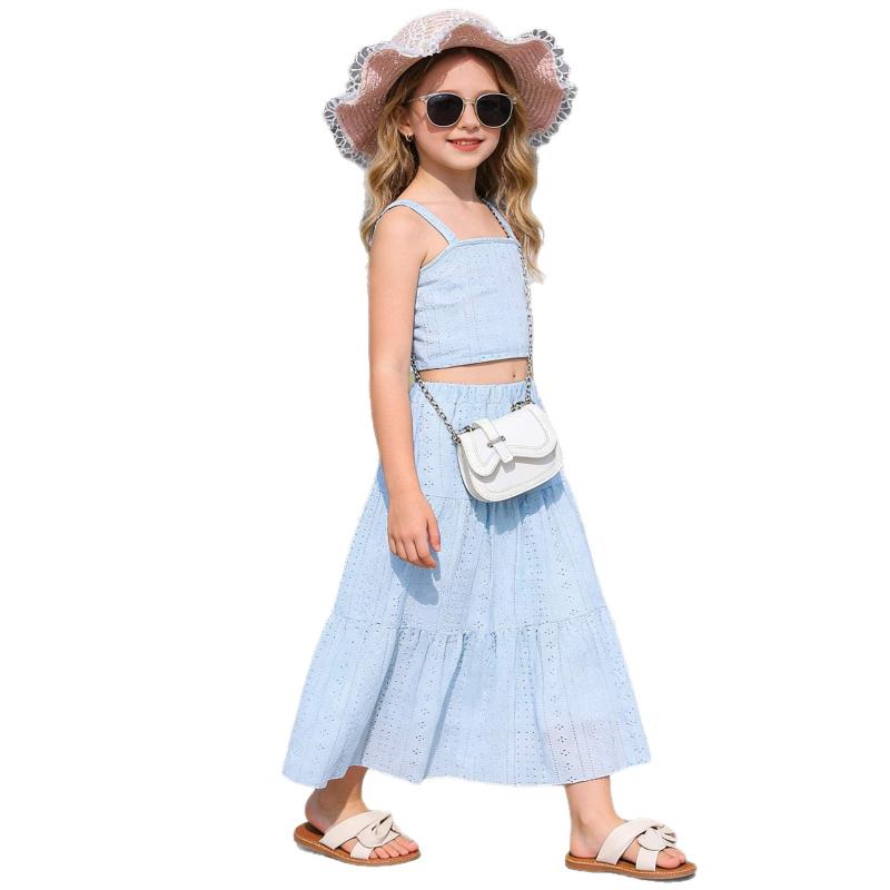 Set pentru fetițe: top cu bretele și fustă lungă, stil casual de vacanță