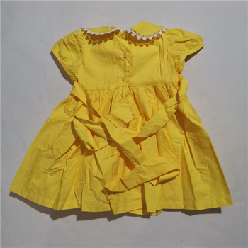 Rochie de fetiță brodată, dublu strat, din bumbac, culoare solidă, mâneci scurte, croială A-line, spălare enzimă, vară 2023