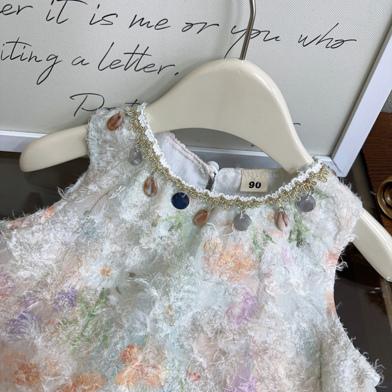 Rochie de vară pentru fetițe, fără mâneci, cu ciucuri și pandantiv – stil prințesă occidental CM1206