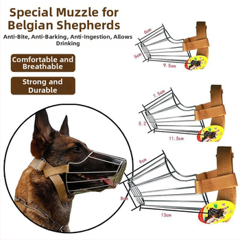 Botniță metalică pentru câini de talie medie spre mare; anti mușcătură, anti lătrăt și anti mestecat; potrivită pentru Malinois și German Shepherd