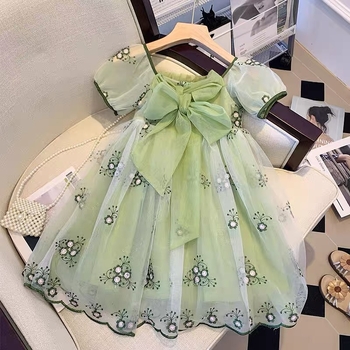 Rochie de prințesă pentru fete, cu strat de plasă, imprimeu floral, fără mâneci, protecție UV