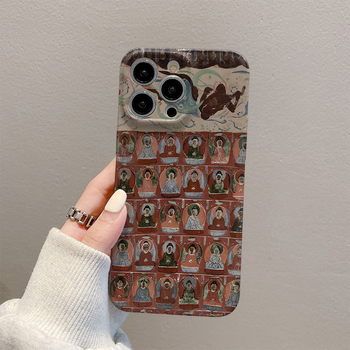 Husă de telefon cu fresce din grotele Dunhuang, aspect premium, husă tip film, compatibilă cu iPhone 15, iPhone 14 Pro Max și iPhone 13