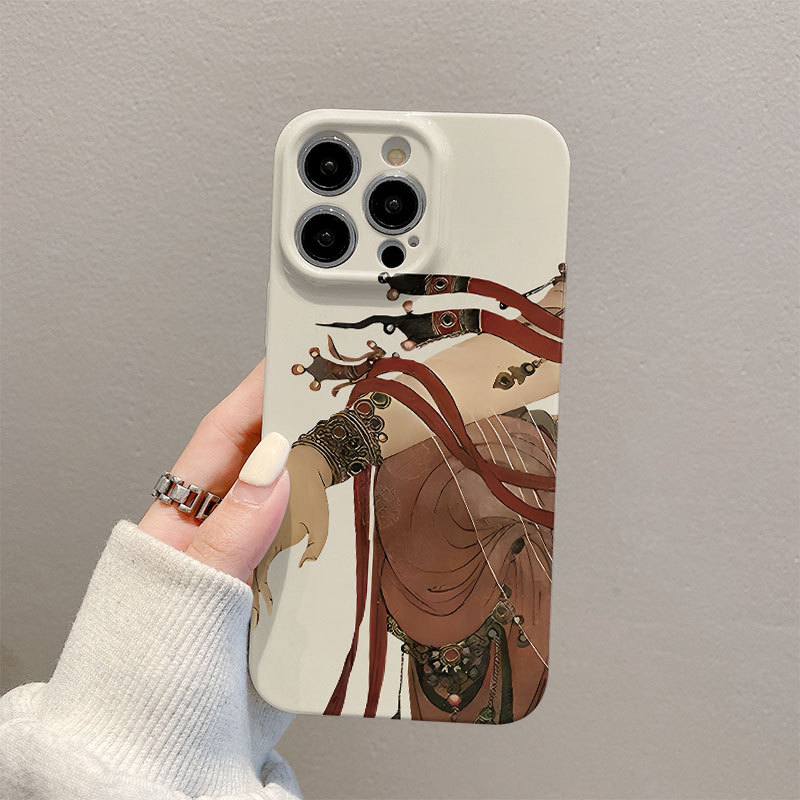 Husă de telefon cu fresce din grotele Dunhuang, aspect premium, husă tip film, compatibilă cu iPhone 15, iPhone 14 Pro Max și iPhone 13