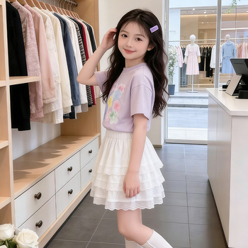 Tricou din bumbac cu mâneci scurte, imprimeu floral colorat cu flori mici, guler rotund, top de vară pentru fete