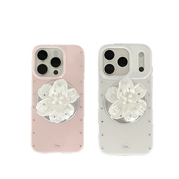 Carcasă dură cu cristale și suport în formă de floare de crin pentru iPhone 14–17