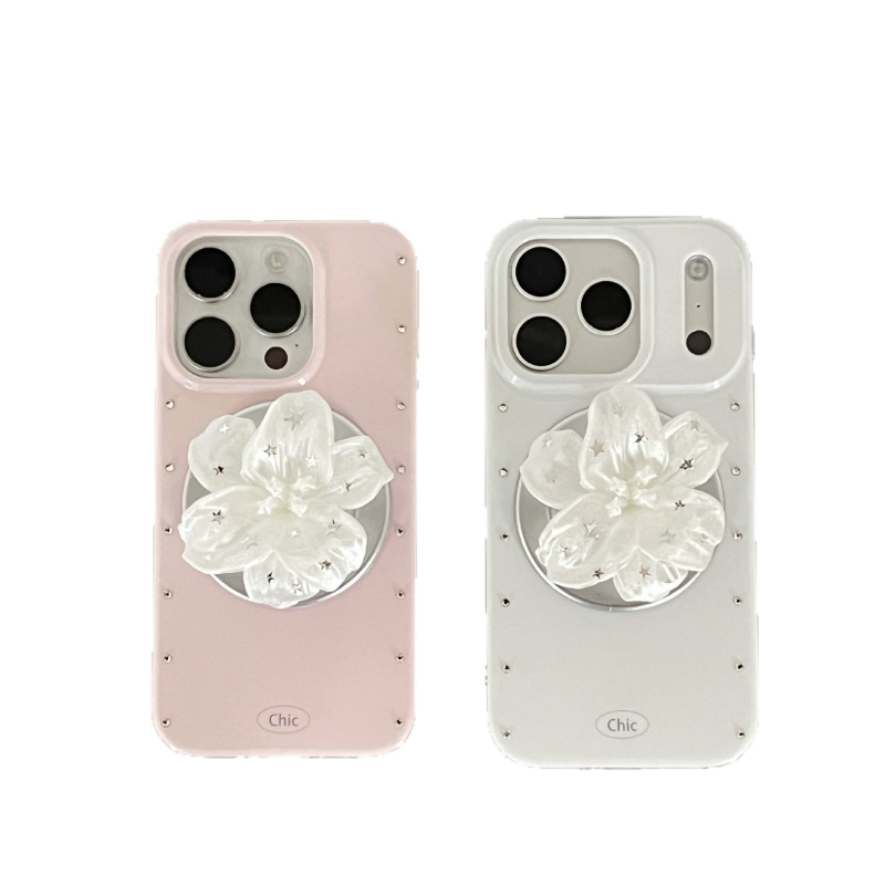 Carcasă dură cu cristale și suport în formă de floare de crin pentru iPhone 14–17