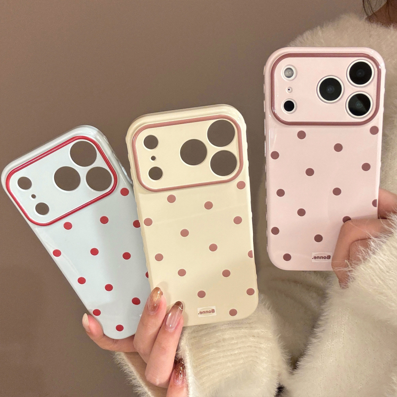 Husa pentru iPhone 16 și iPhone 17 Pro Max, stil Instagram, bloc color cu buline, minimalistă și creativă