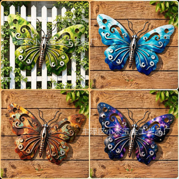Deco de perete cu fluture metalic, artă din fier colorată pentru grădină și exterior