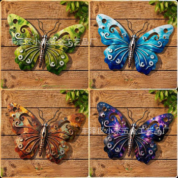 Deco de perete cu fluture metalic, artă din fier colorată pentru grădină și exterior