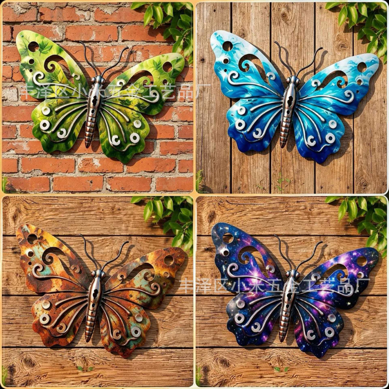 Deco de perete cu fluture metalic, artă din fier colorată pentru grădină și exterior