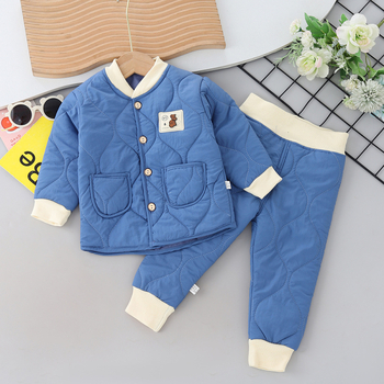 Set două piese pentru copii: geacă căptușită cu bumbac și pantaloni, pentru toamnă și iarnă, imprimeu desene animate, material poliester-bumbac, 1–3 ani