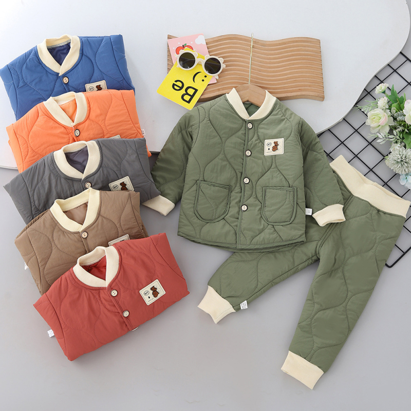 Set două piese pentru copii: geacă căptușită cu bumbac și pantaloni, pentru toamnă și iarnă, imprimeu desene animate, material poliester-bumbac, 1–3 ani
