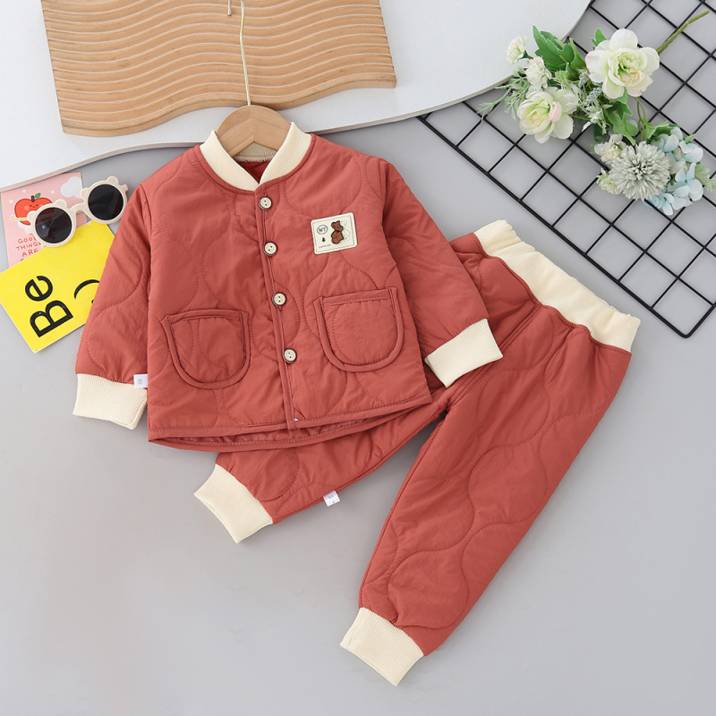 Set două piese pentru copii: geacă căptușită cu bumbac și pantaloni, pentru toamnă și iarnă, imprimeu desene animate, material poliester-bumbac, 1–3 ani