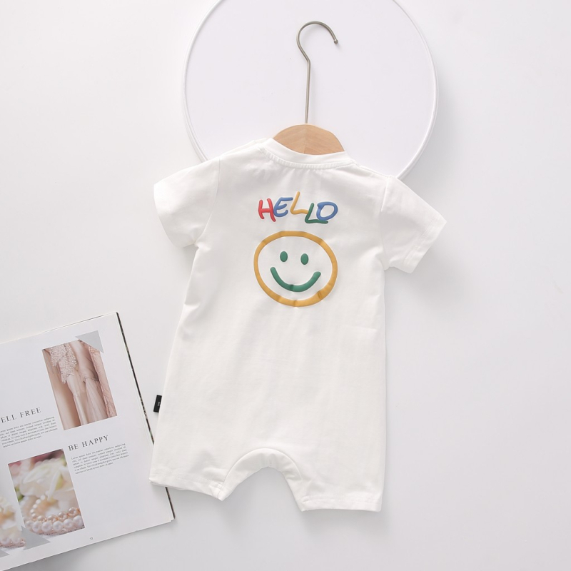 Salopetă de vară pentru bebeluți, unisex, cu zâmbet și litere, confortabilă și respirabilă din bumbac, pentru plimbări și joacă