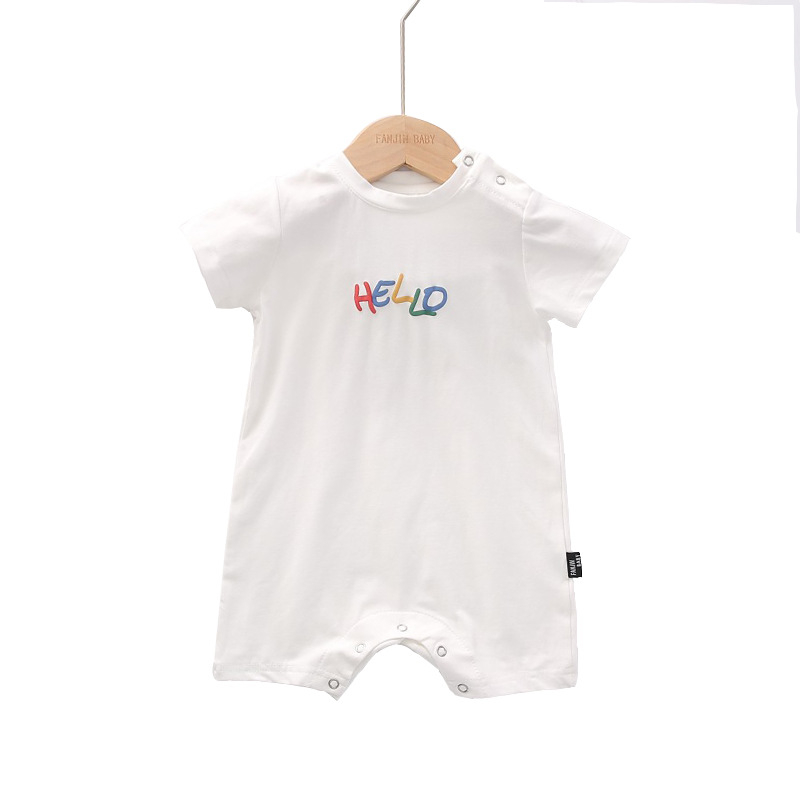 Salopetă de vară pentru bebeluți, unisex, cu zâmbet și litere, confortabilă și respirabilă din bumbac, pentru plimbări și joacă