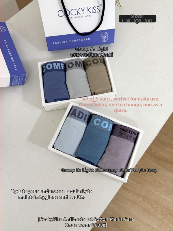 Cocky Kiss boxeri bărbați, cu senzație de bumbac, antibacterian, model D838, vară, respirabili, prietenoși cu pielea