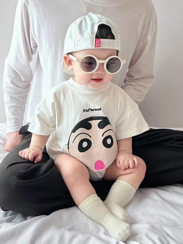 Salopetă pentru bebeluți din bumbac, mâneci scurte, vară, unisex, stil coreean cu desene.