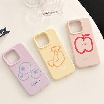 Husă moale TPU pentru iPhone 14 Pro Max cu artă de fructe în linii, inspirație Instagram, culori roz galben mov