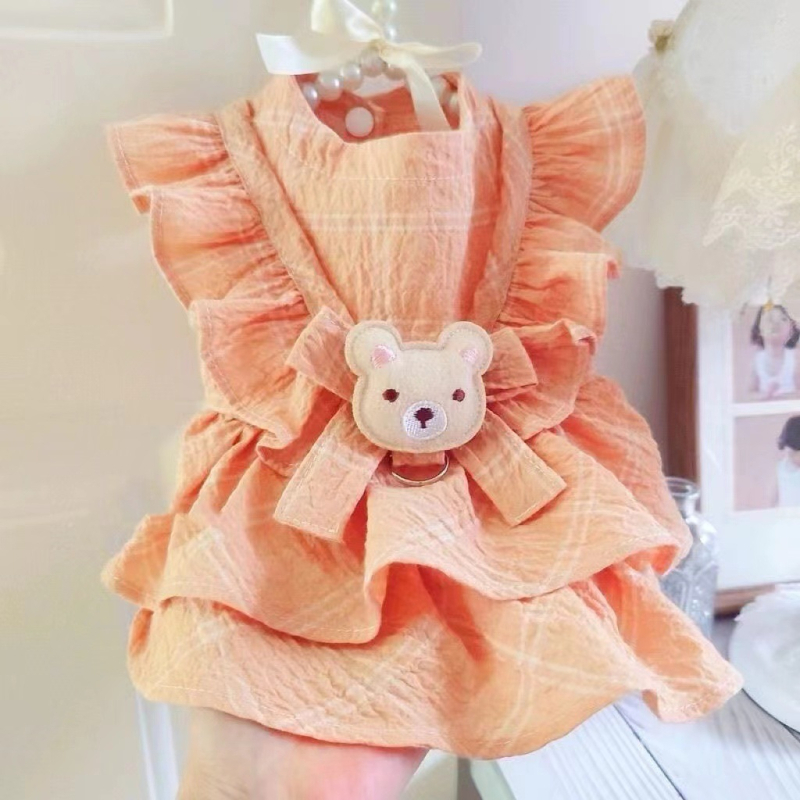 Rochie pentru câini, primăvară-vară — stil drăguț de prințesă, rochie dintr-o singură piesă, cu atașament pentru lesă