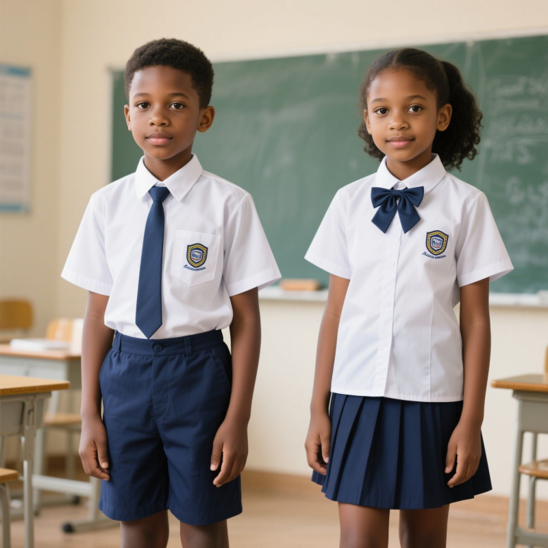 Cămașă albă de uniformă școlară, unisex, fabricată la comandă după designul dvs., pentru școala primară.