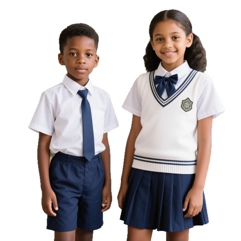 Cămașă albă de uniformă școlară, unisex, fabricată la comandă după designul dvs., pentru școala primară.