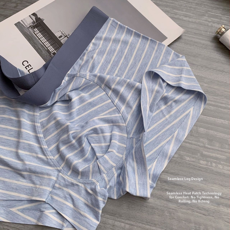 Darčeková sada pohodlnej pánskej spodnej bielizne z modalu, bezšvové boxerky so stredným pásom, pruhované