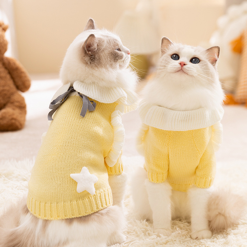 Pulover tricotat de toamnă-iarnă pentru pisici și câini, gros și cald, design drăguț de rochie prințesă