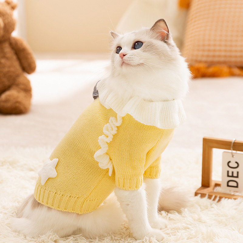 Pulover tricotat de toamnă-iarnă pentru pisici și câini, gros și cald, design drăguț de rochie prințesă