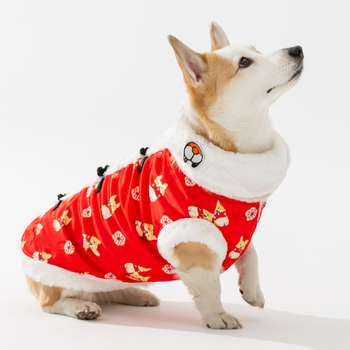 Haine de iarnă pentru animale de companie, palton din bumbac cu imprimare integrală și eșarfă, costum Tang pentru Anul Nou Chinezesc, pentru câini și pisici mici și medii.