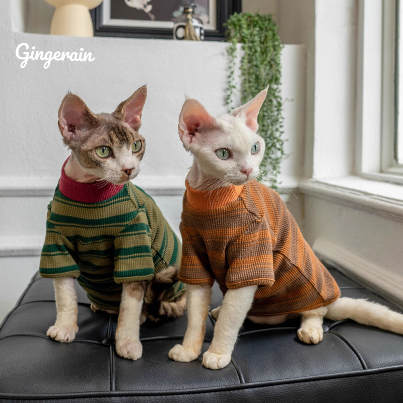 Tricou pentru pisici ușor, cu guler rotund, pentru primăvară-toamnă; model de bază pentru pisicile ragdoll, fără blană și pisici cu dungi