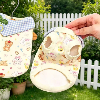 Vesta ușoară de primăvară-vară, cu imprimeu desen animat, respirabilă pentru câini și pisici, design drăguț pentru Teddy, Bichon și câini mici