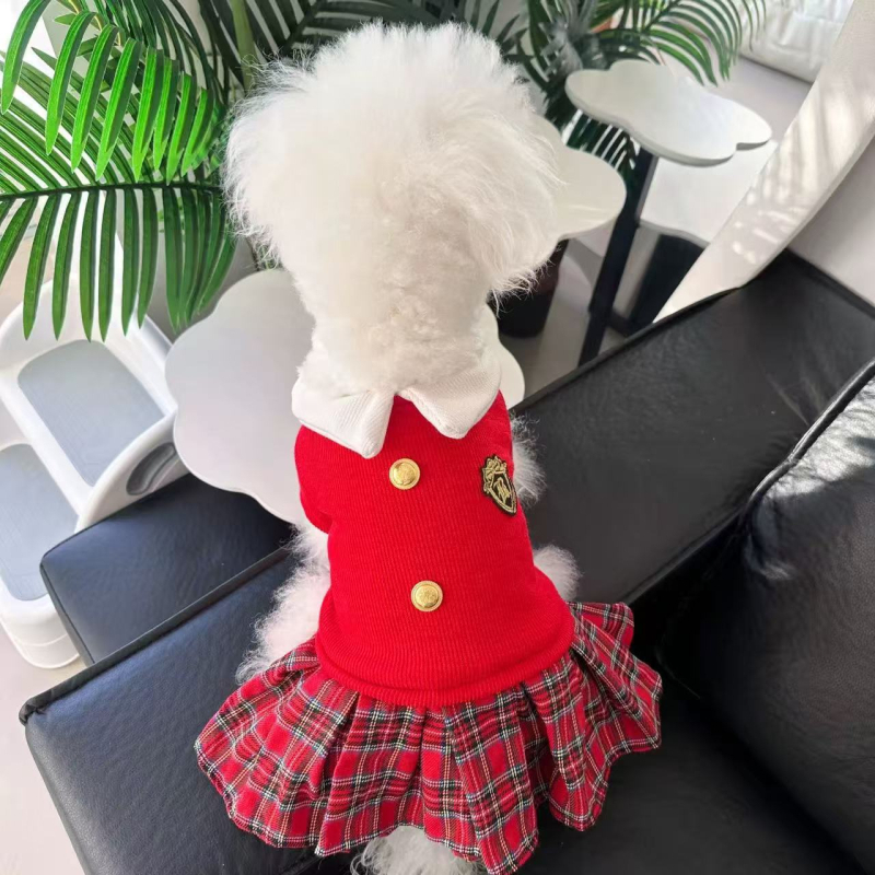 Rochie pentru câini mici, căptușită cu fleece, toamnă–iarna, în stil academie nobilă