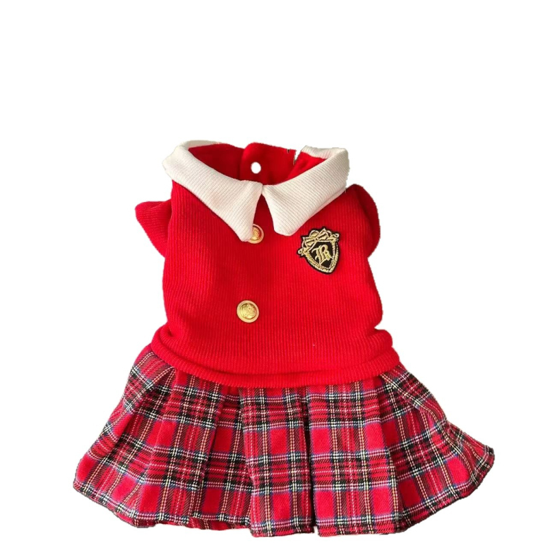 Rochie pentru câini mici, căptușită cu fleece, toamnă–iarna, în stil academie nobilă