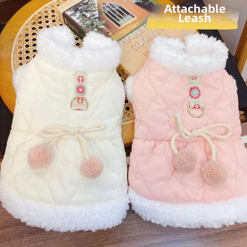 Palton pentru animale de companie căptușit cu fleece, cu cataramă pentru lesă, pentru câini și pisici de talie mică, cald toamna-iarna.