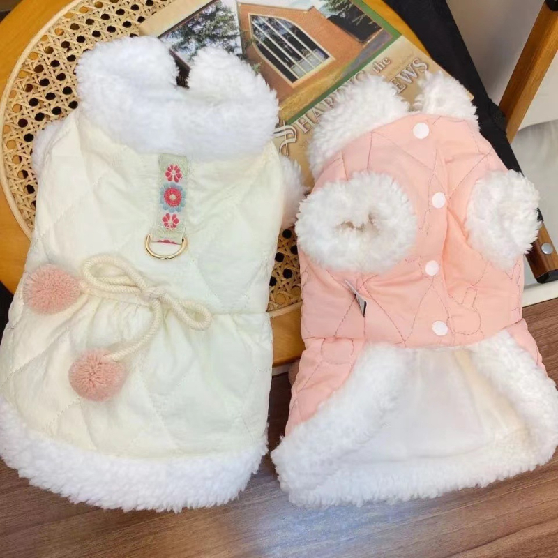 Palton pentru animale de companie căptușit cu fleece, cu cataramă pentru lesă, pentru câini și pisici de talie mică, cald toamna-iarna.