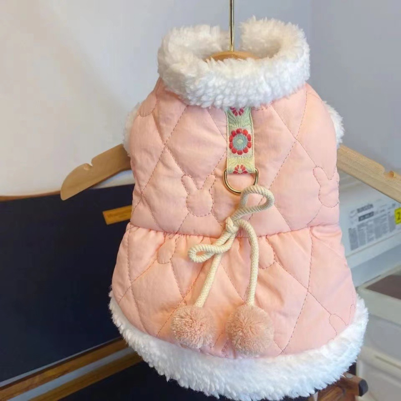 Palton pentru animale de companie căptușit cu fleece, cu cataramă pentru lesă, pentru câini și pisici de talie mică, cald toamna-iarna.