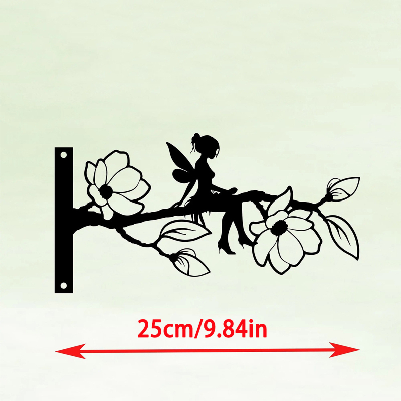 Sculptură metalică în formă de copac cu zâna florilor, decor pentru grădină și gard