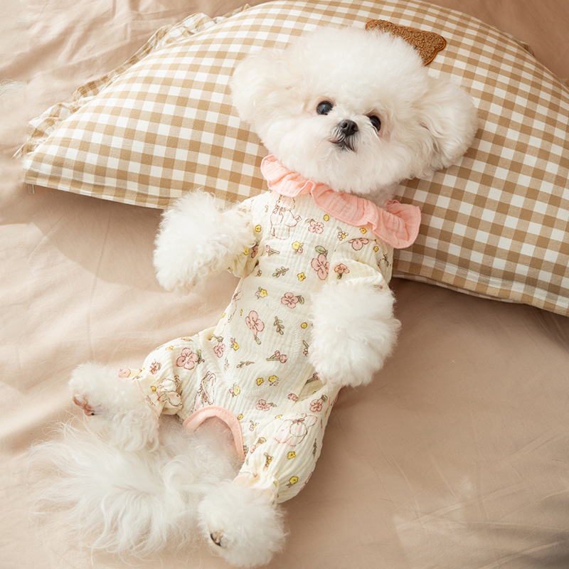 Îmbrăcăminte pentru abdomen din tifon dublu cu dantelă de prințesă pentru câini mici (Bichon Frisé, Teddy) – haine pentru animale de companie toamnă/iarnă