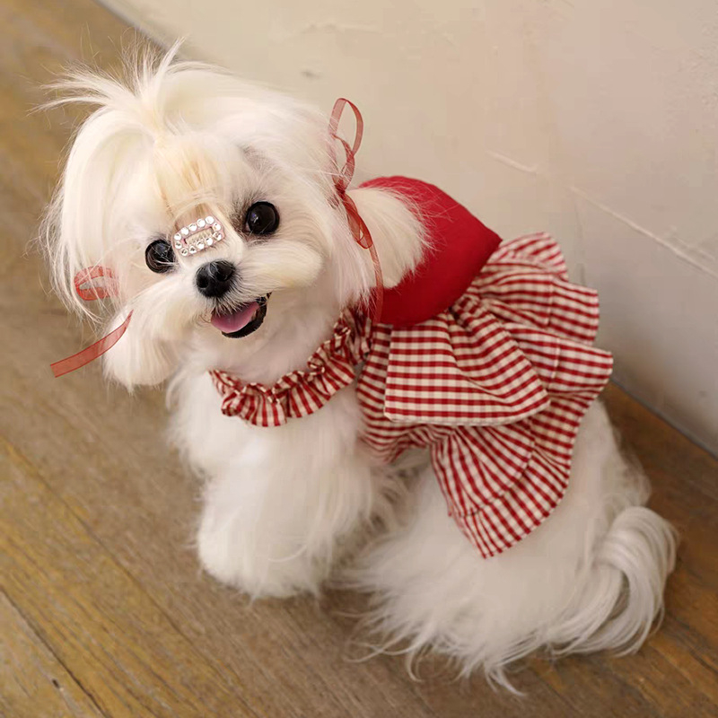 Rochie pentru animale de companie cu fundă pentru Bichon Frisé și Toy Poodle, stil japonez-coreean