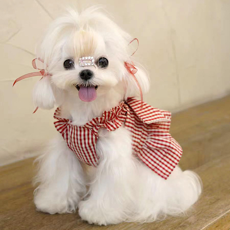 Rochie pentru animale de companie cu fundă pentru Bichon Frisé și Toy Poodle, stil japonez-coreean