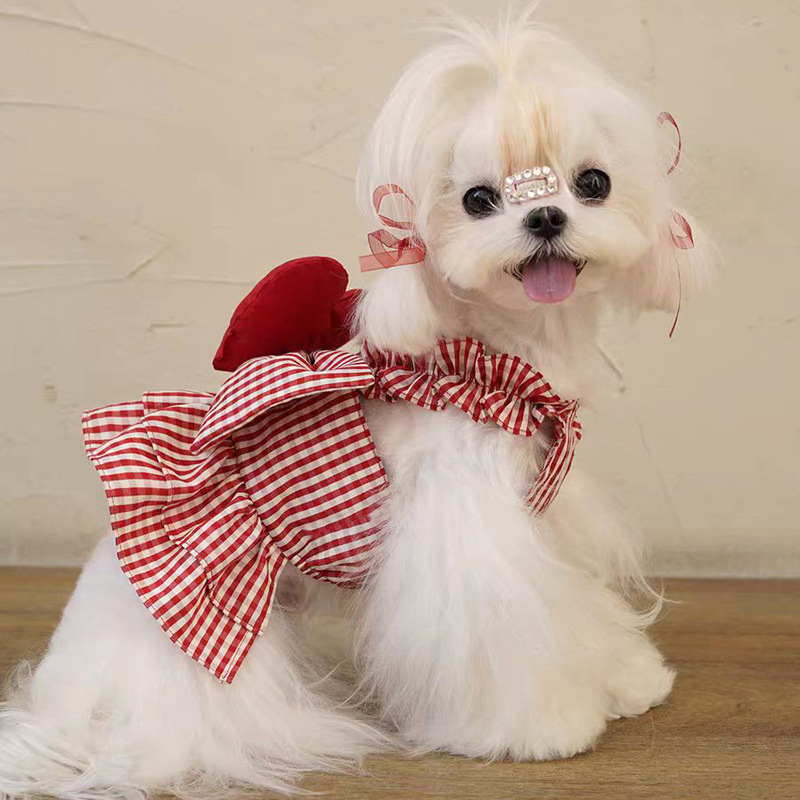 Rochie pentru animale de companie cu fundă pentru Bichon Frisé și Toy Poodle, stil japonez-coreean