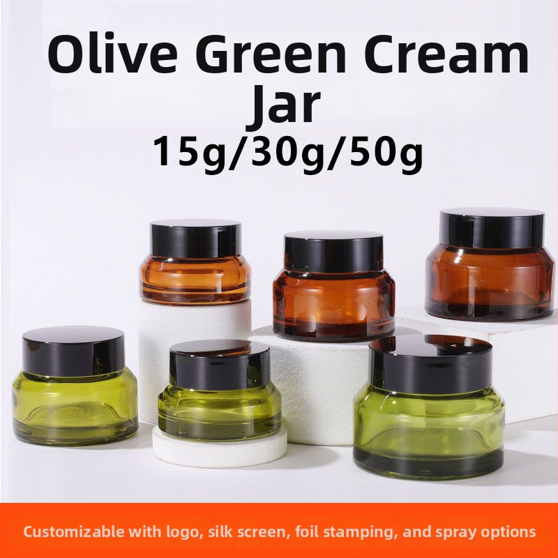 Sticlă de cremă din sticlă cu umăr înclinat, în nuanțe verde măslină și ceai, pentru cosmetice, loțiune și cremă pentru ochi
