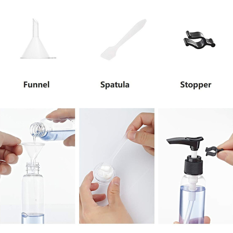 Set de 9 recipiente goale de tip dozator pentru călătorii — sticluțe pentru șampon, gel de duș și cosmetice