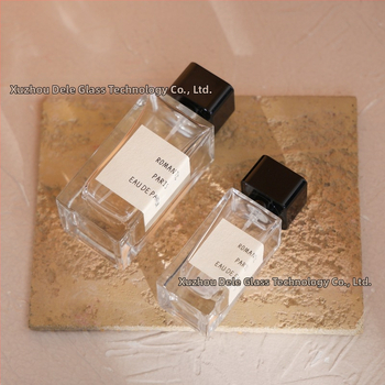 Sticluță de parfum din sticlă pătrată 50 ml/100 ml cu pulverizator, dop bayonet, pentru ambalarea parfumurilor și uleiurilor esențiale