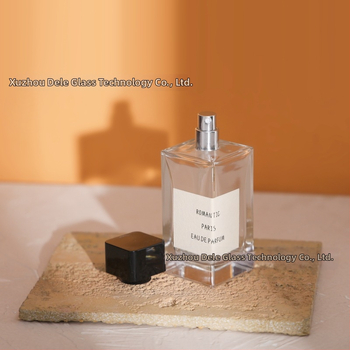 Sticluță de parfum din sticlă pătrată 50 ml/100 ml cu pulverizator, dop bayonet, pentru ambalarea parfumurilor și uleiurilor esențiale