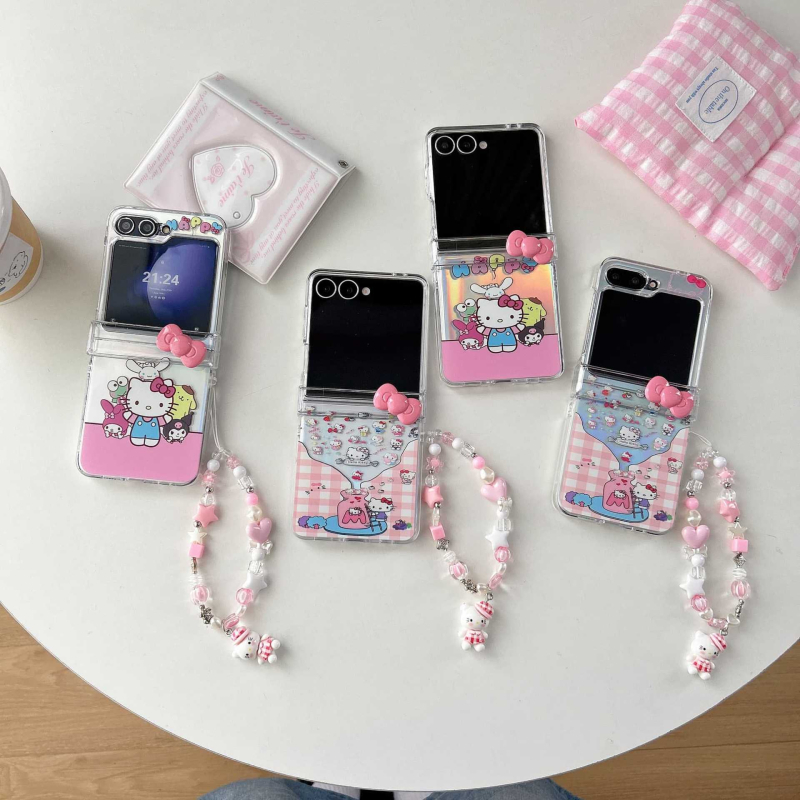 Husă protecție cu pisică desen animat pentru Samsung Galaxy Z Flip7/Z Flip6, stil Insta drăguț