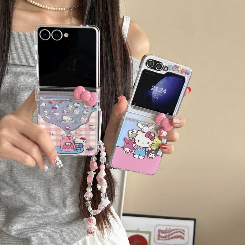 Husă protecție cu pisică desen animat pentru Samsung Galaxy Z Flip7/Z Flip6, stil Insta drăguț