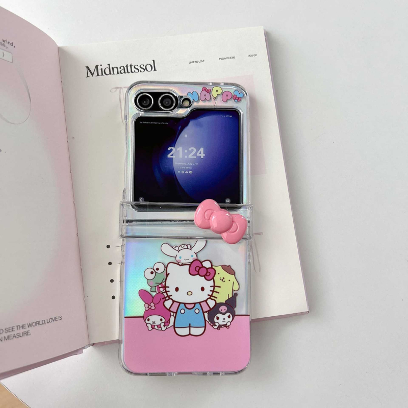 Husă protecție cu pisică desen animat pentru Samsung Galaxy Z Flip7/Z Flip6, stil Insta drăguț