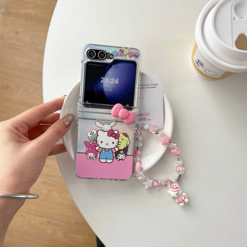 Husă protecție cu pisică desen animat pentru Samsung Galaxy Z Flip7/Z Flip6, stil Insta drăguț