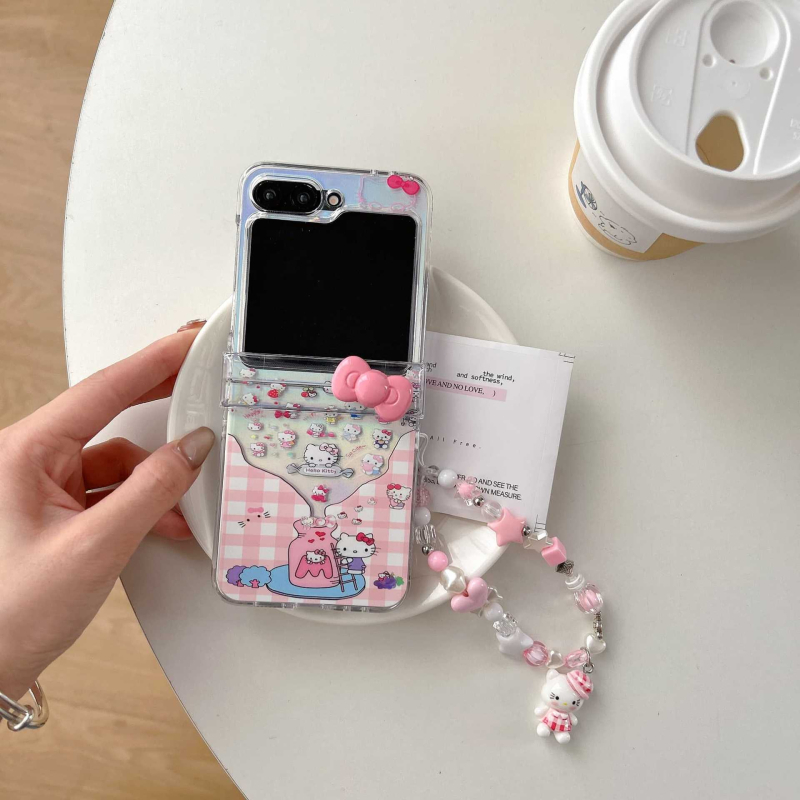 Husă protecție cu pisică desen animat pentru Samsung Galaxy Z Flip7/Z Flip6, stil Insta drăguț